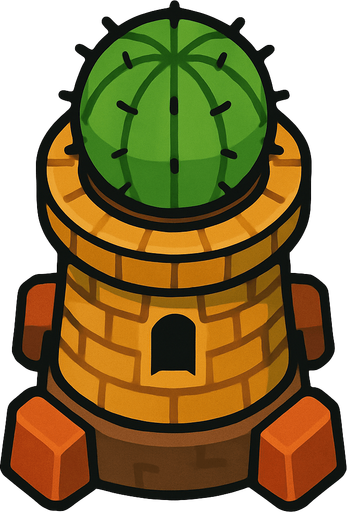 torre con captus desde arriba.
In-Game asset.  2d.  High contrast.  No shadows