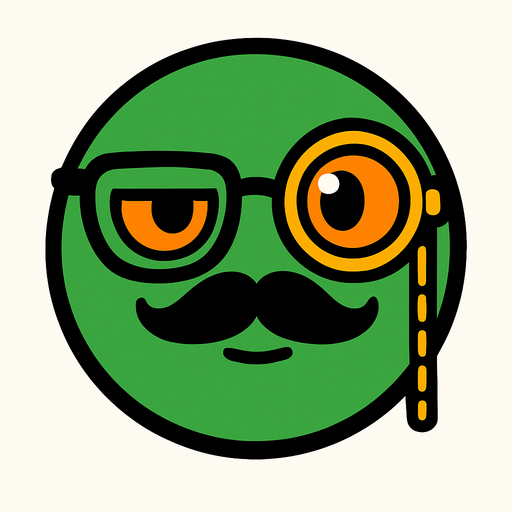 a green circle that is very smart and has a monocle and has orange eyes.
In-Game asset.  2d.  High contrast.  No shadows