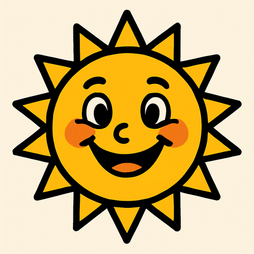 gülen bir güneş.
In-Game asset.  2d.  High contrast.  No shadows