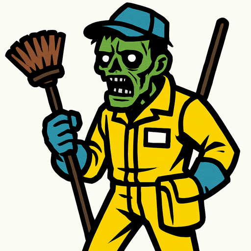 Un zombie con un traje de limpieza.
In-Game asset.  2d.  High contrast.  No shadows