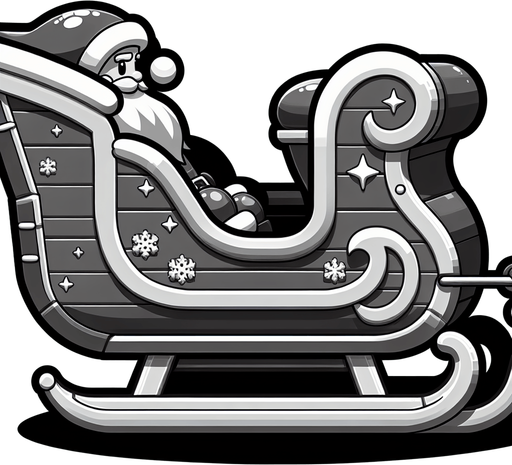 Santa's sleigh. Side view. Plastic style Single Game Texture. In-Game asset. 2d. Blank background. High contrast. No shadows.