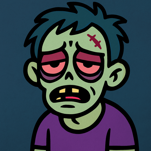 tired person that looks kinda like a zombie because they are so tired.
In-Game asset.  2d.  High contrast.  No shadows