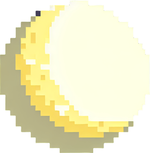 A pixel art moon, crescent, pale yellow.
Single Game Texture. In-Game asset. 2d. Blank background. High contrast. No shadows.