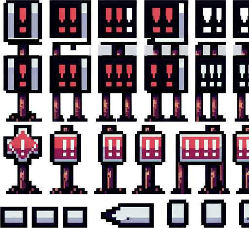 A sprite sheet of signs with exclamation points on them.
Single Game Texture. In-Game asset. 2d. Blank background. High contrast. No shadows.