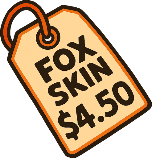 price tag that says fox skin $4.50.
In-Game asset.  2d.  High contrast.  No shadows