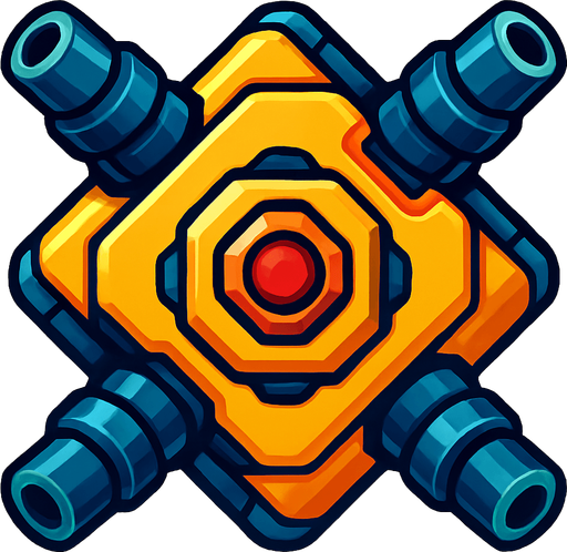 Square & diagonal tank enemies from the future have 4 turrets on its 4 sides, HD colors.
In-Game asset.  2d.  High contrast.  No shadows