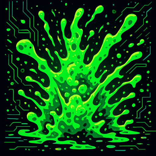 Liquid toxin explosion. With cyberpunk + abstract style. HD colors. Green color.
In-Game asset.  2d.  High contrast.  No shadows