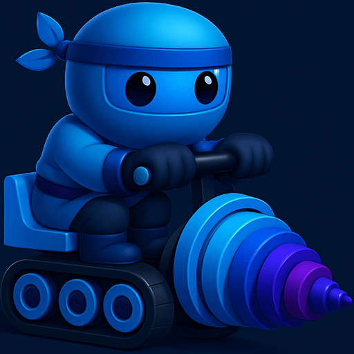 Same image of ninja with dig machine but with different colors. HD colors. blue
