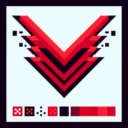 pixel art of a red chevron.
Single Game Texture. In-Game asset. 2d. Blank background. High contrast. No shadows.