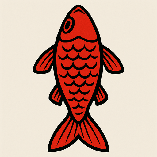 a red fish seen from top to bottom.
In-Game asset.  2d.  High contrast.  No shadows