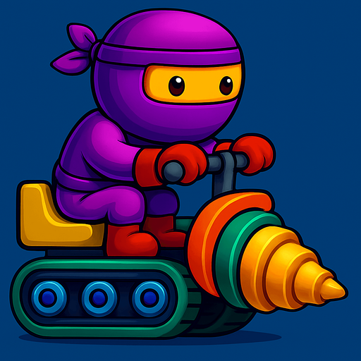 Same image of ninja with dig machine but with different colors for both. HD colors.