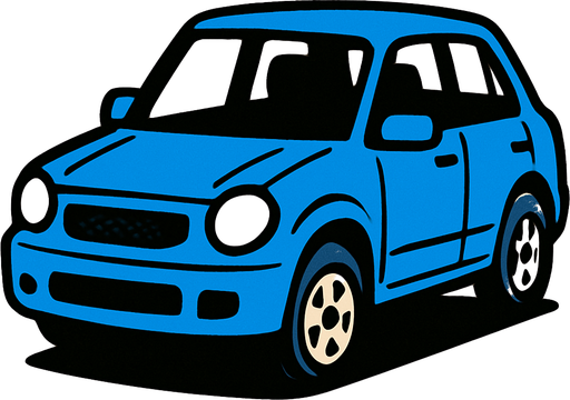 Blue car.
In-Game asset.  2d.  High contrast.  No shadows