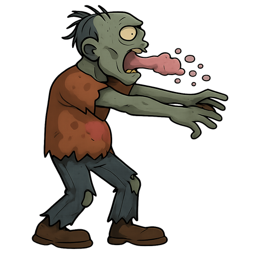 a spitter zombie. No background. Transparent background. Blank background. No shadows. 2d. In-Game asset. flat