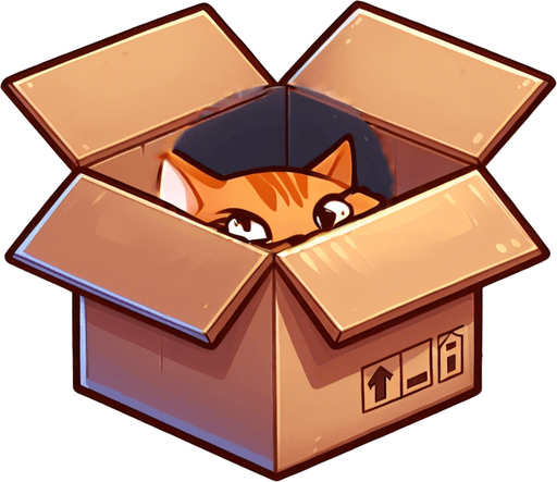 cute Chibi ginger cat look from the box into the camera. Cheeky, happy. Big eyes looking into camera