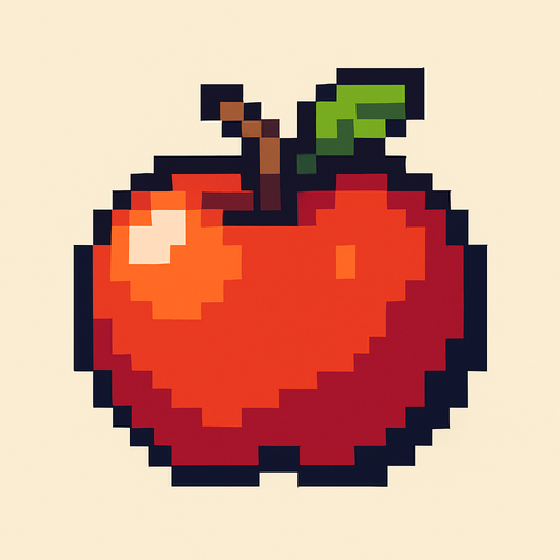 Pixel art apple.
In-Game asset.  2d.  High contrast.  No shadows