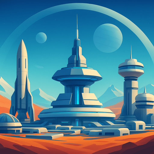 Front-facing icon, Fullscreen modern App Store art style with futuristic colony, 16:9, high definition.  No text captions!