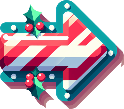 christmas inspired arrow pointing right, 2d flat.
Single Game Texture. In-Game asset. 2d. Blank background. High contrast. No shadows.