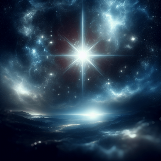 A star shines brightly in the night sky.