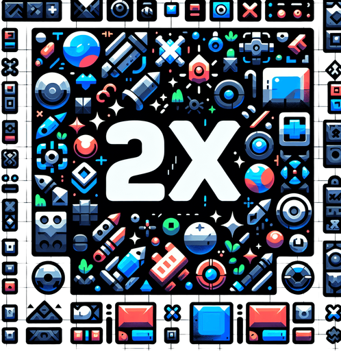 elevler içinde 2X yazısı.
Single Game Texture. In-Game asset. 2d. Blank background. High contrast. No shadows.
