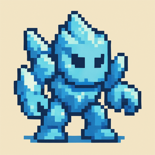 minik  buz golemi pixel art.
In-Game asset.  2d.  High contrast.  No shadows