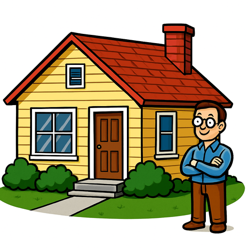 A realistic house with owner.
In-Game asset.  2d.  High contrast.  No shadows