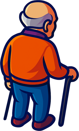 An old man with a cane. No hat.