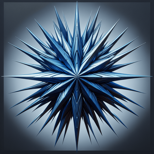 small star shape, vivid metallic blue, varying length spikes on star.
Single Game Texture. In-Game asset. 2d. Blank background. High contrast. No shadows.