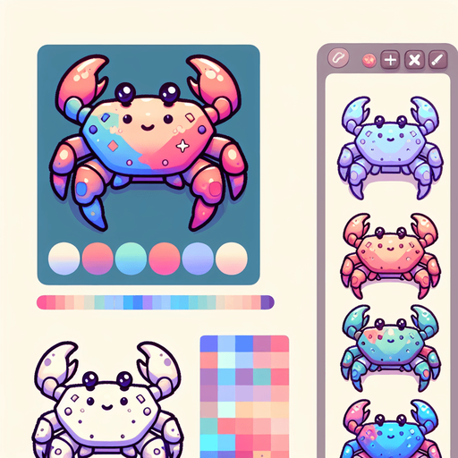 крабик пасиэльные цвета.
Single Game Texture.  In-Game asset.  2d.  Blank background.  High contrast.  No shadows