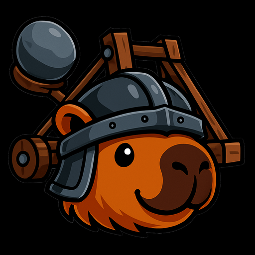 Elimina la espada. Añade una catapulta en la parte de atras de la cabeza con una piedra. La catapulta debe de  tener la piedra al lado izquierdo simulando se va a lanzar a la derecha. Haz la cabeza un poco mas pequeña.