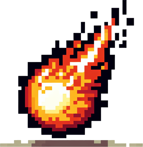 yuzu olan kizqin bir ates topu sinirli yakici ve pixelart.
Single Game Texture.  In-Game asset.  2d.  Blank background.  High contrast.  No shadows