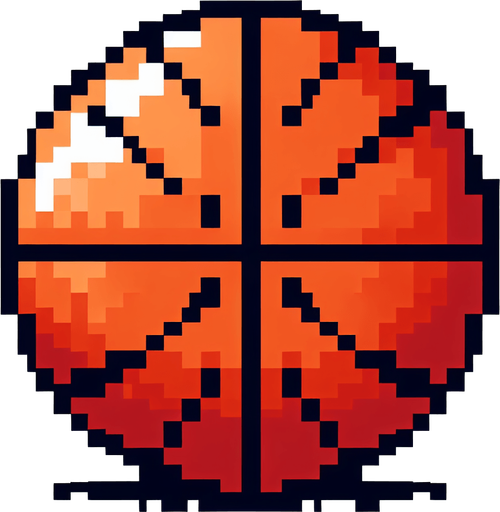 Singular basketball. 8-bit art style..
Single Game Texture. In-Game asset. 2d. Blank background. High contrast. No shadows.