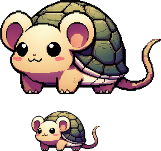 mouse turtle hybrid, cartoon Single Game Texture. In-Game asset. 2d. Blank background. High contrast. No shadows.
