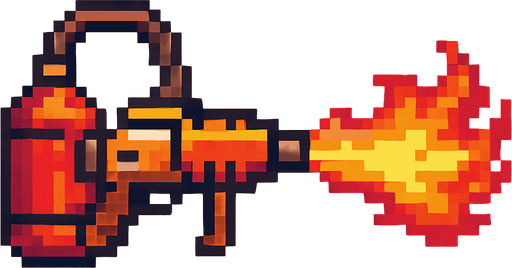 Flamethrower gun pixel.
In-Game asset.  2d.  High contrast.  No shadows