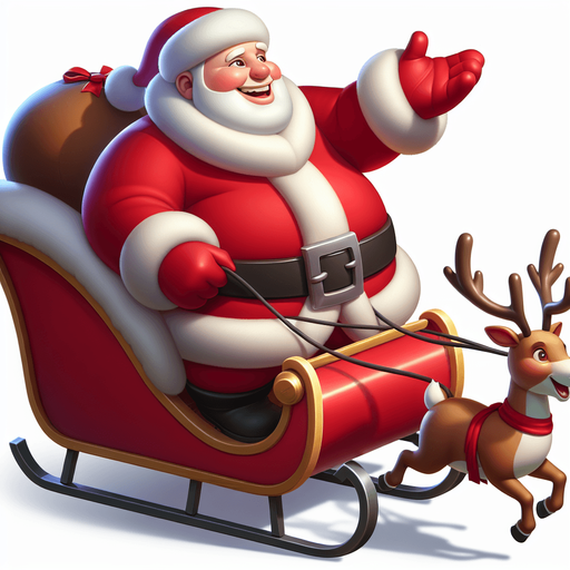 Provile view of Santa clauss in his sleigh with reindeer, smiling and making a sign with his hand game Asset. High contrast. No shadows.