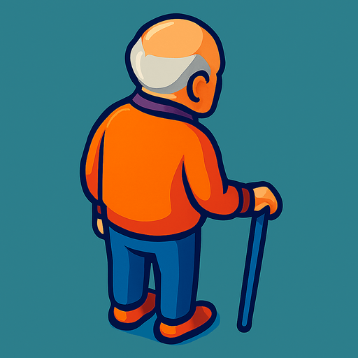 An old man with a cane. No hat.