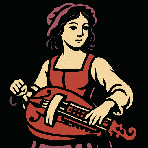 Hurdy gurdy girl.
In-Game asset.  2d.  High contrast.  No shadows