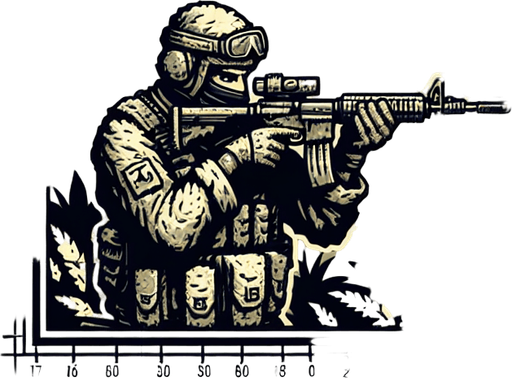 jungle soldier stand shoot the target right direction.
Single Game Texture.  In-Game asset.  2d.  Blank background.  High contrast.  No shadows