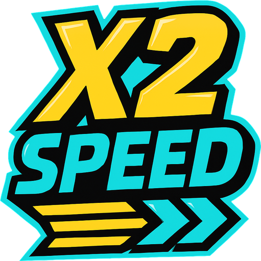 Display icon that says X2 speed sci fi comic style font.
In-Game asset.  2d.  High contrast.  No shadows