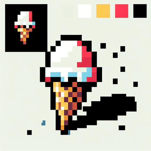 8bit. cartoon. icecream.
Single Game Texture. In-Game asset. 2d. Blank background. High contrast. No shadows.