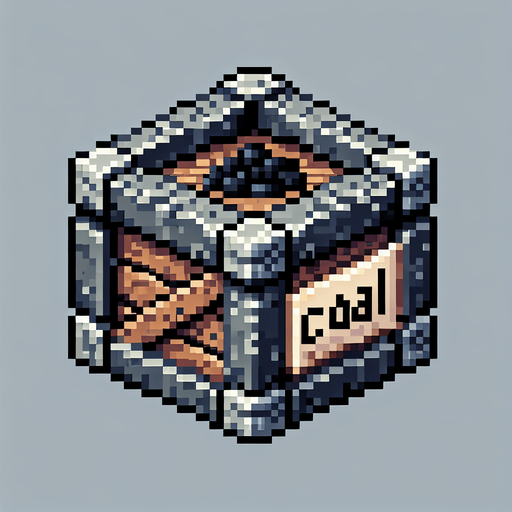 pixel art of a crate made of stone with a label of coal on the side, flat side view. Single Game Texture. In-Game asset. 2d. Blank background. High contrast. No shadows.