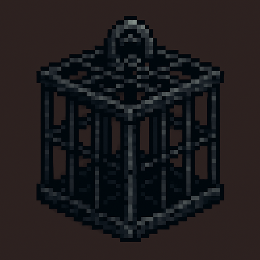 Jaula de metal oscura , pixel art.
In-Game asset.  2d.  High contrast.  No shadows