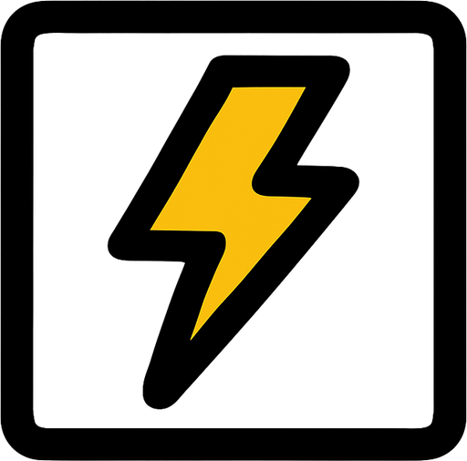 top-down view, simple minimal white square icon, centered electric bolt symbol inside, clear sharp lines, no background, clean style, for game UI button, 30x30 px, yellow black.
In-Game asset.  2d.  High contrast.  No shadows