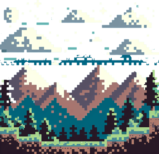 moutain landscape in pixelate look, make the background horizontally loopable.
Single Game Texture. In-Game asset. 2d. Blank background. High contrast. No shadows.