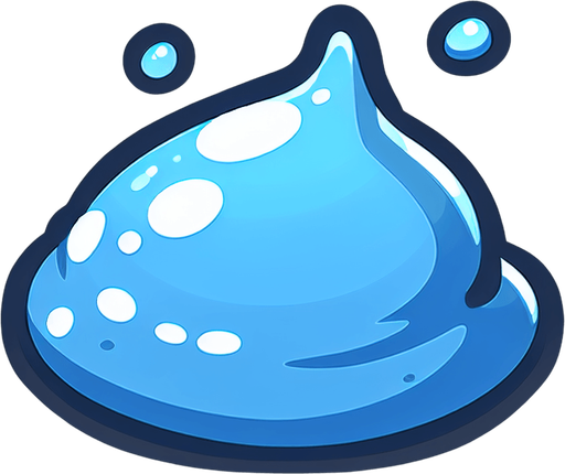 Un slime de agua RPG con estilo suave y simple.
Single Game Texture.  In-Game asset.  2d.  Blank background.  High contrast.  No shadows
