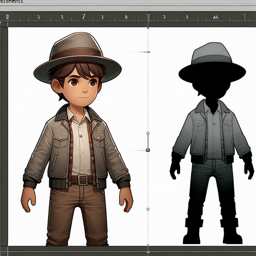 A boy with jacket hat and shirt pants.
Single Game Texture. In-Game asset. 2d. Blank background. High contrast. No shadows.