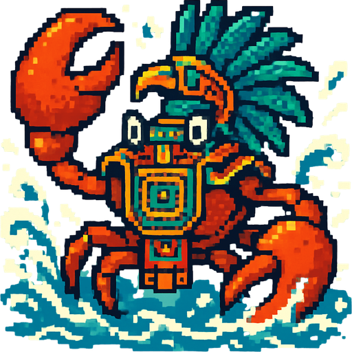 Generame un guerrero azteca con patrones, estilo pixelar, además será una Cangrejo violinista, con efectos de AGUA.
In-Game asset.  2d.  High contrast.  No shadows