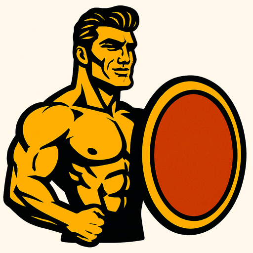 gigachad ama elinde kalkan var.
In-Game asset.  2d.  High contrast.  No shadows