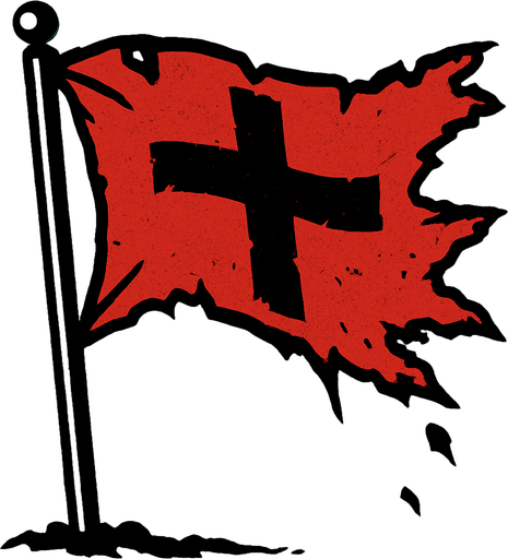 destroyed and damaged red flag cross the stripe