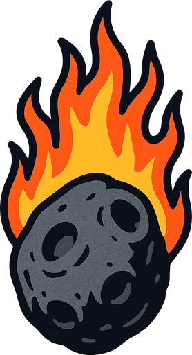 Meteorito llendo hacia abajo con el fuego arriba.
In-Game asset.  2d.  High contrast.  No shadows
