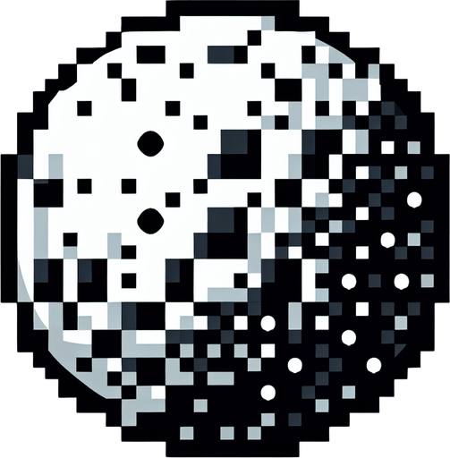 8 bit ball. black and white. Single Game Texture. In-Game asset. 2d. Blank background. High contrast. No shadows.